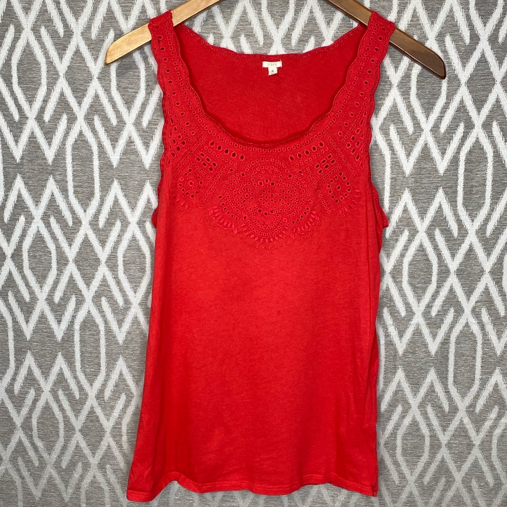 J. Crew Tank Top with Eyelet Design (See-Thru) Size: Small Red